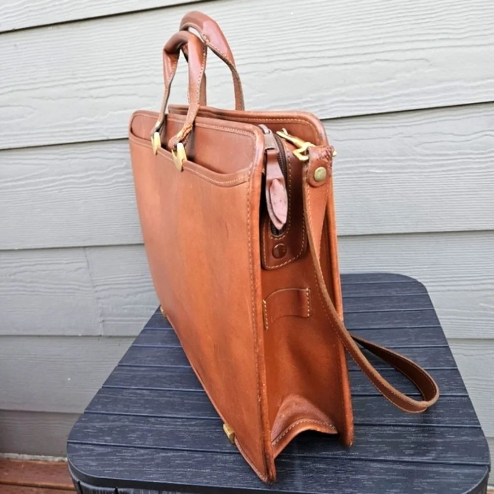 Vintage Hartmann by Lombardo Cognac Brown Leather Briefcase Lawyer Bag Crossbody